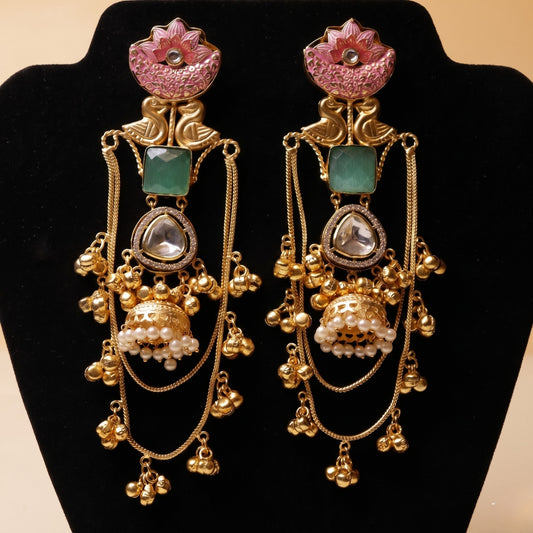 Royal Meenakari Lotus & Swan Earrings