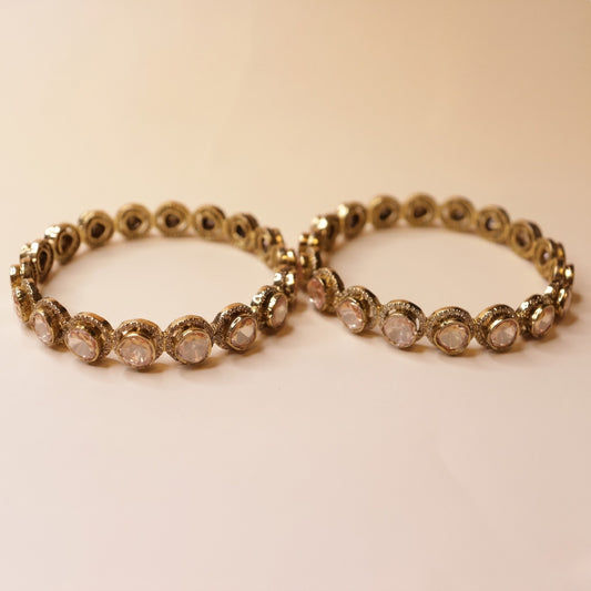 Gold-Plated Round Crystal Bangles