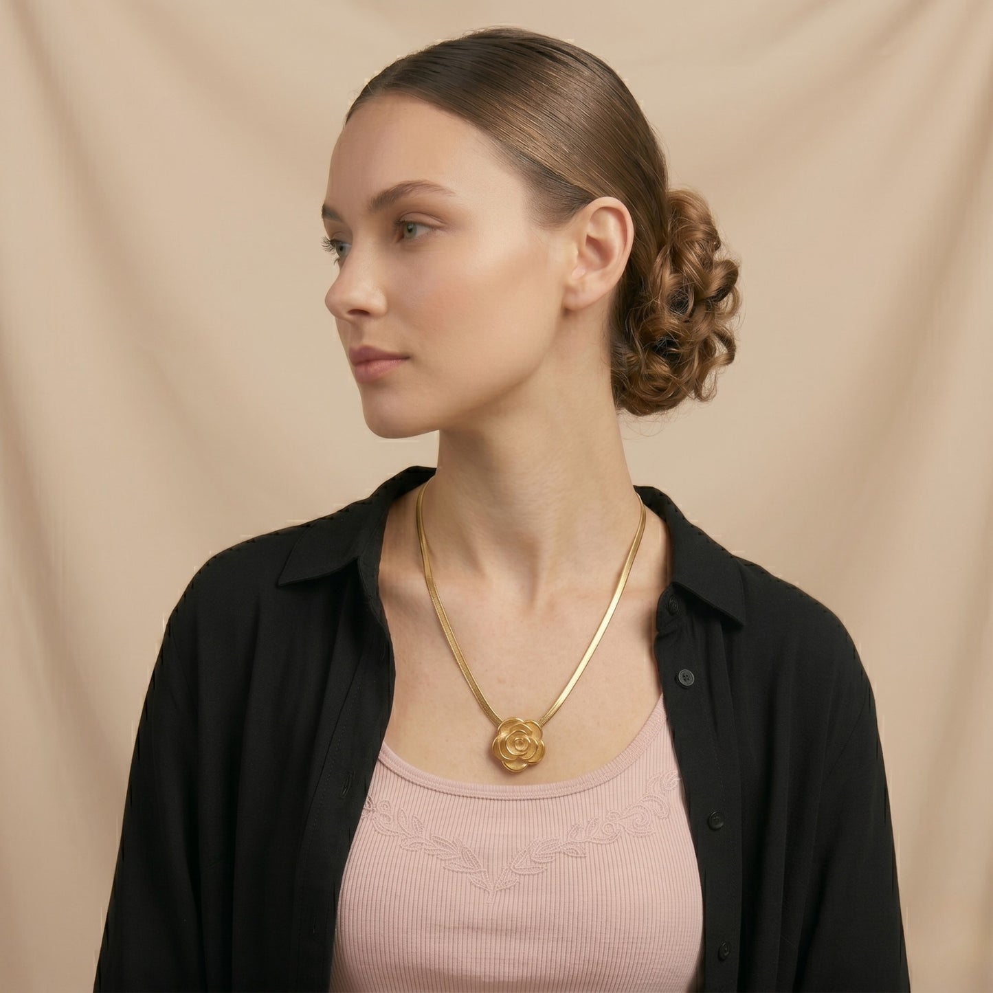 Gold-Tone Rose Neck Chain