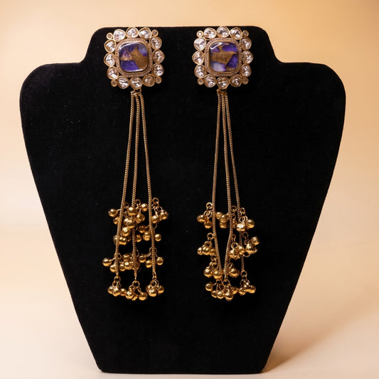 Gilded Lapis Square Statement Earrings