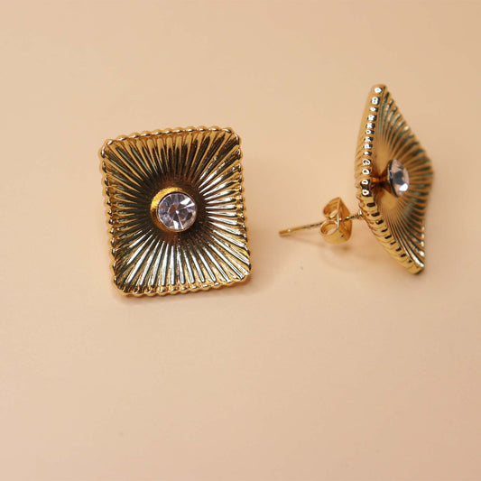 Ribbed Gold Crystal Earrings