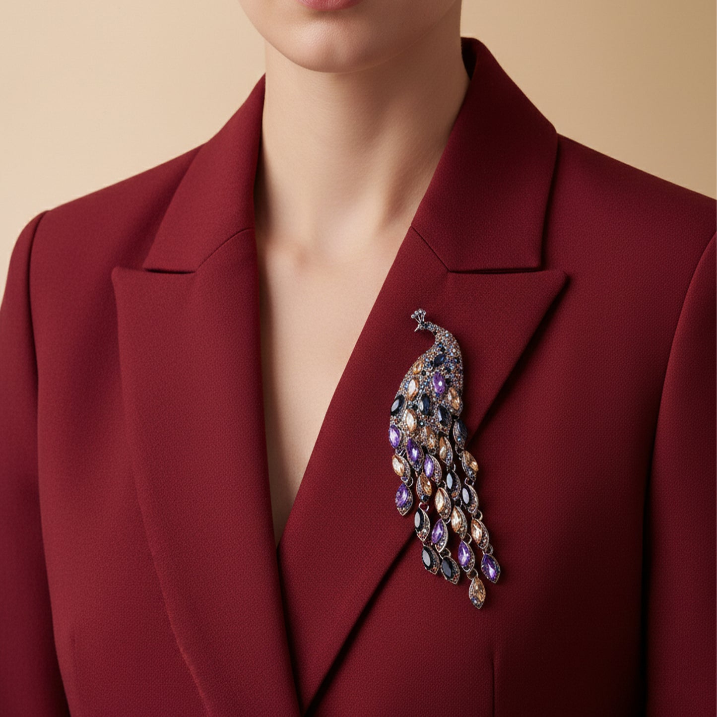 Jeweled Peacock Brooch