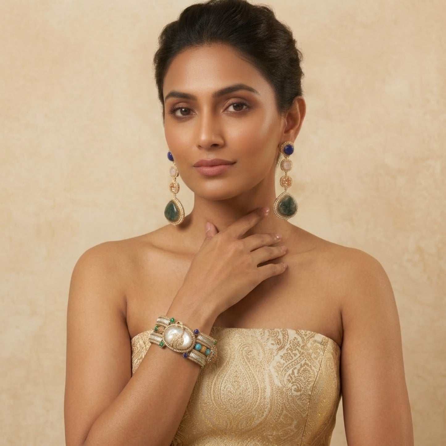 Royal Radiance Combo - 22K gold plated jewellery combo set close-up view - Mehraya