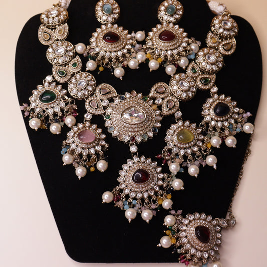 Oxidized Silver Polki Choker Set