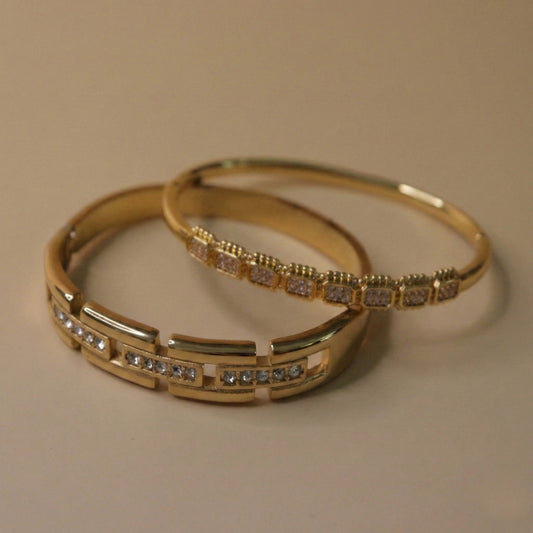 Zoya Matrix Bracelet Stack - 18K gold plated stainless steel bracelet stack close-up view - Mehraya