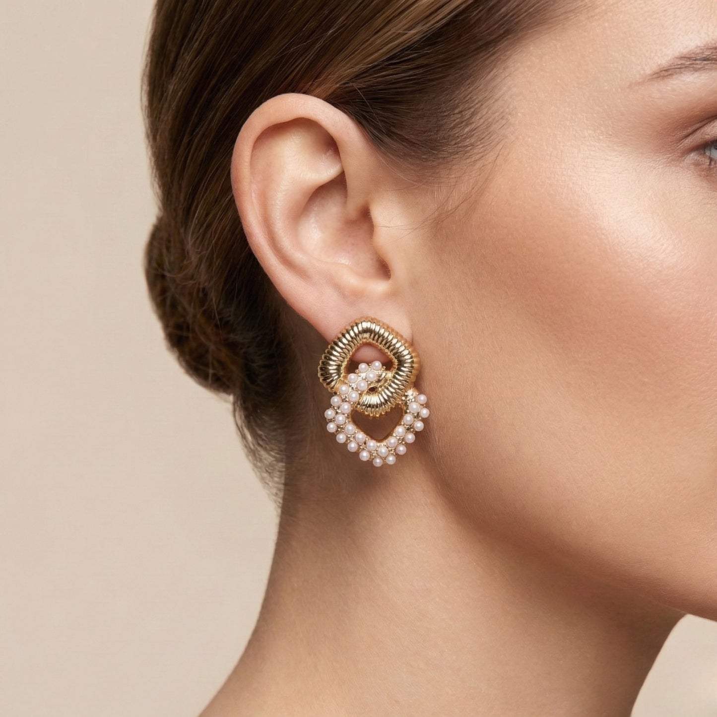 Gilded Pearl Interlock Earrings