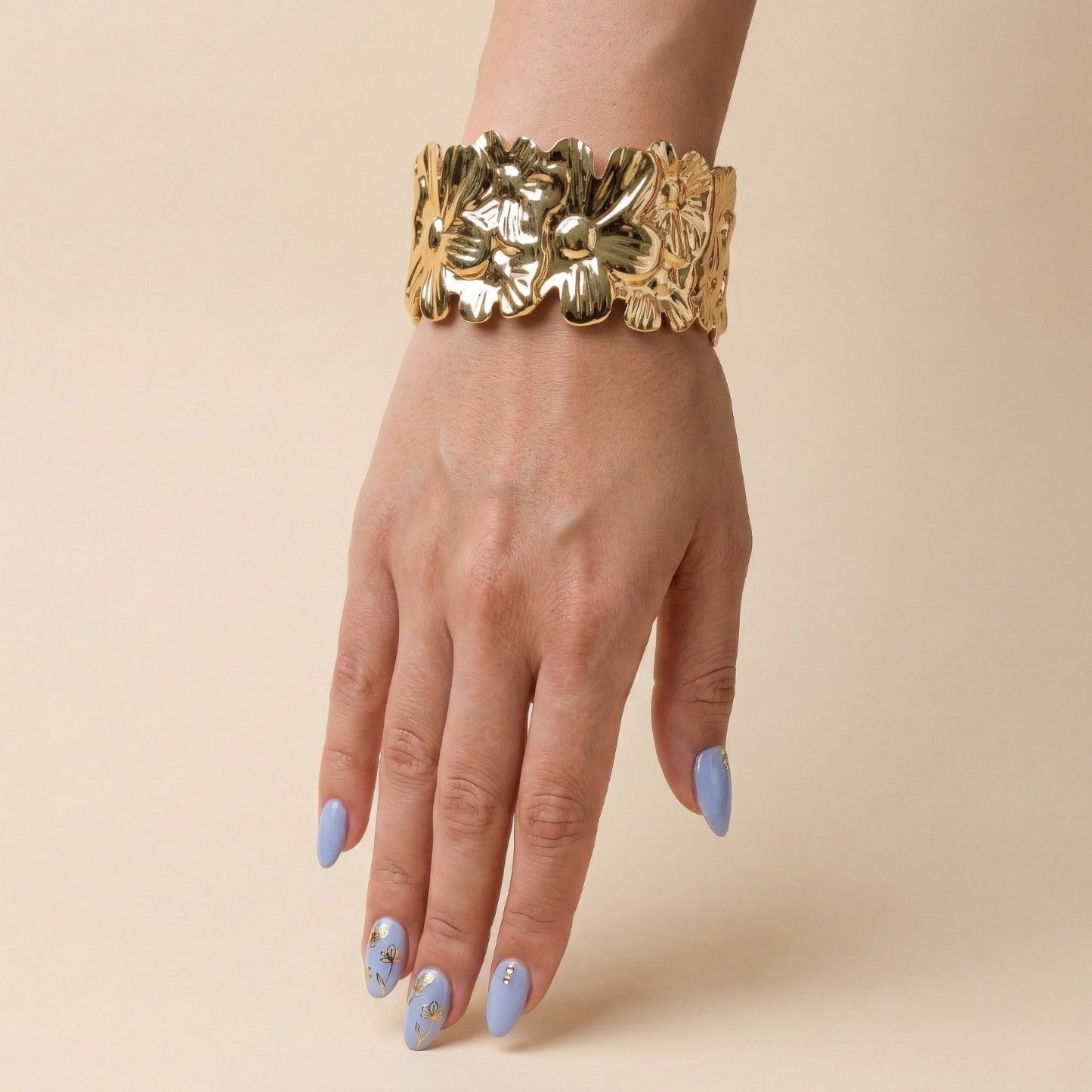 Floral Radiance Gold Cuff Bracelet