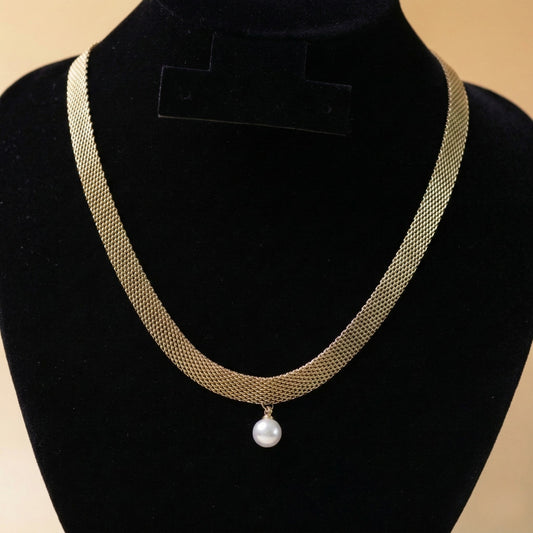 Golden Pearl Mesh Neck Chain