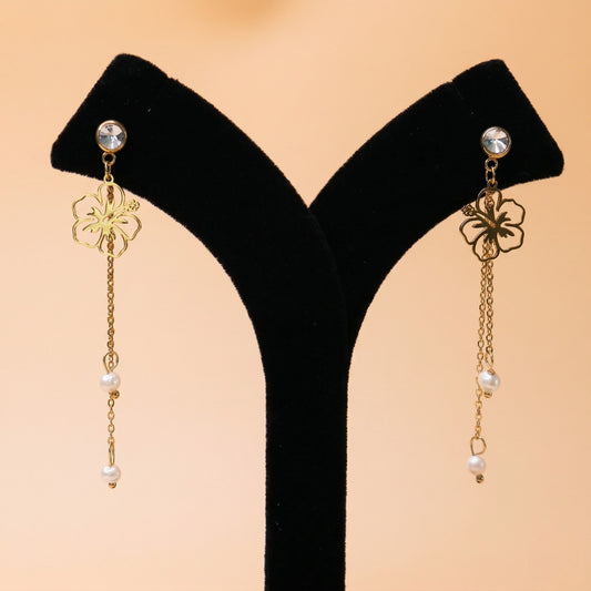 Golden Hibiscus Drops Earrings