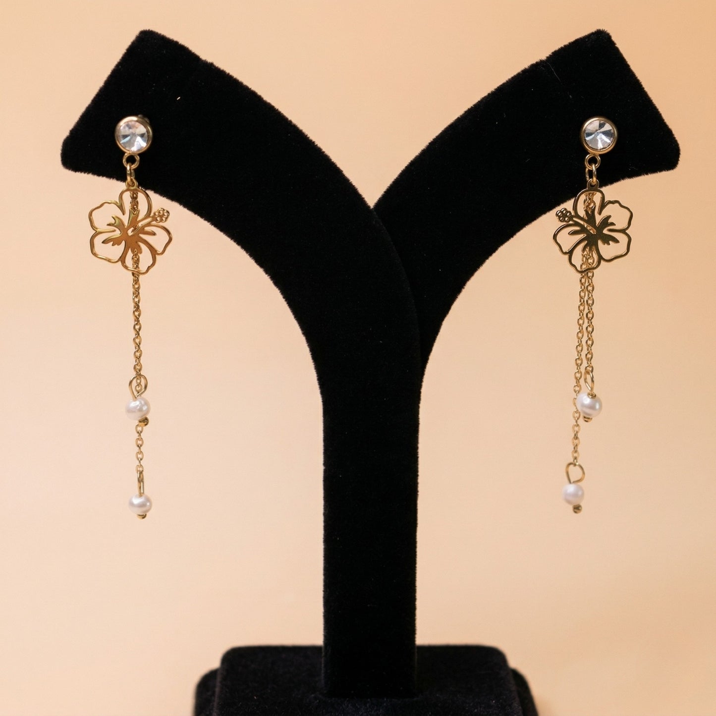 Golden Hibiscus Drops Earrings