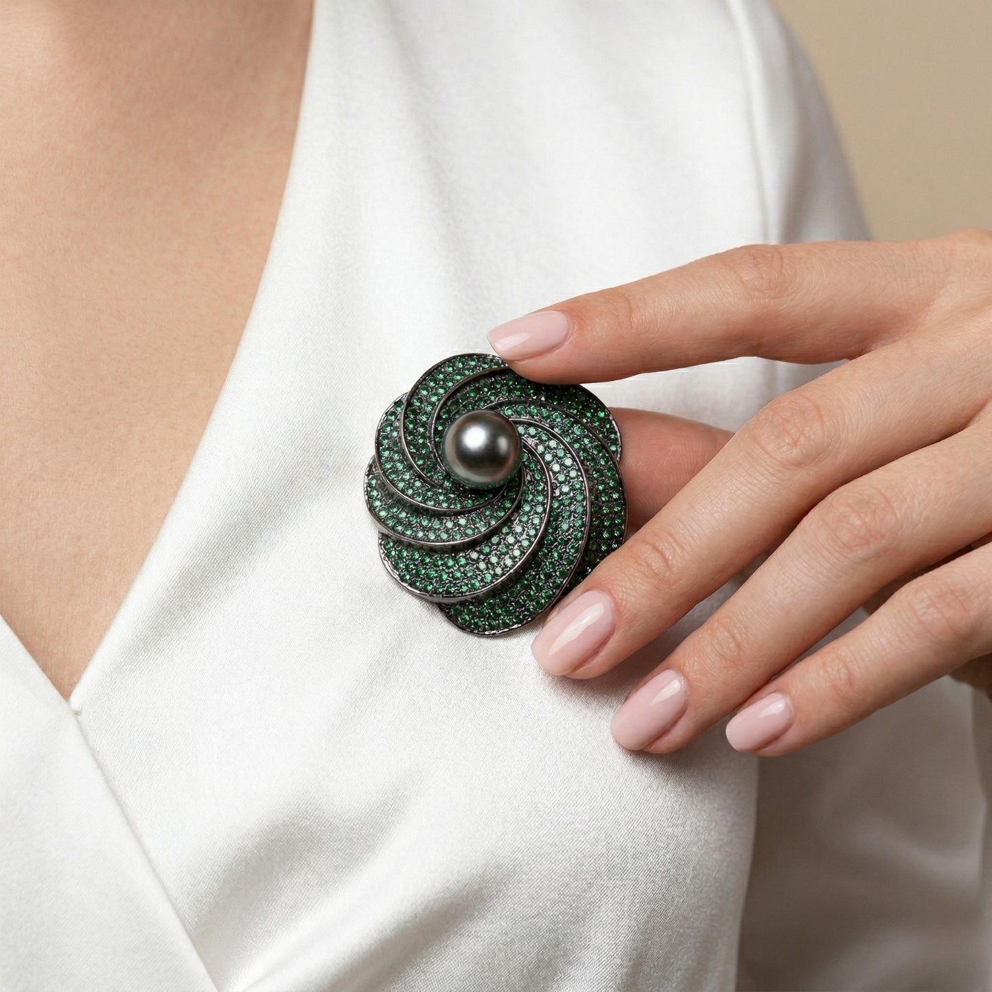 Emerald Whirl Brooch