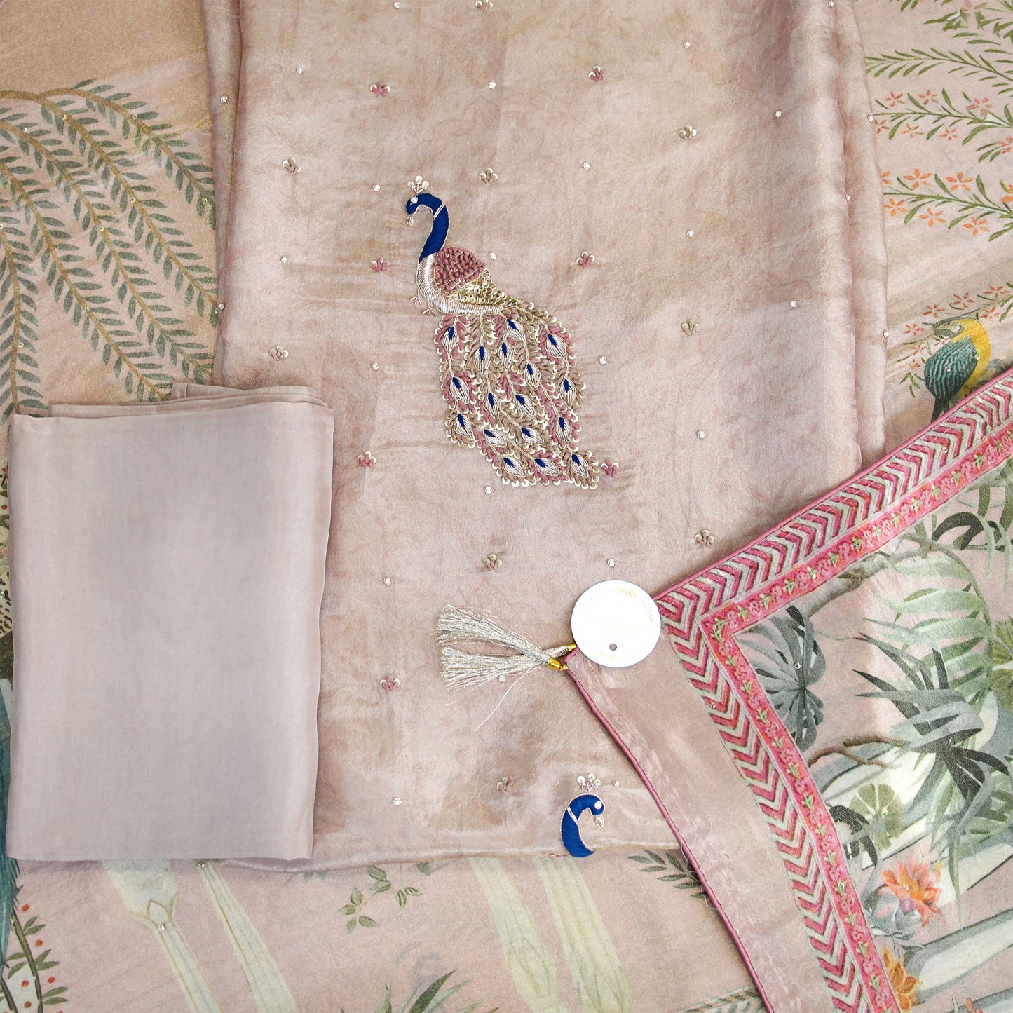 Blush Peacock Embroidered Suit