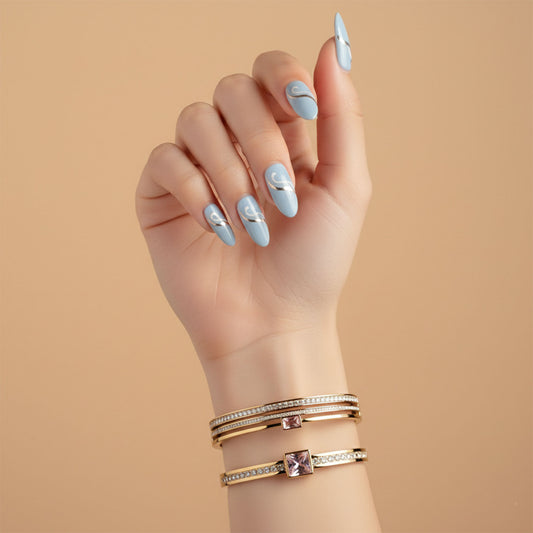 Lattice Gold Bracelet Stack - 18K gold plated stainless steel bracelet stack close-up view - Mehraya