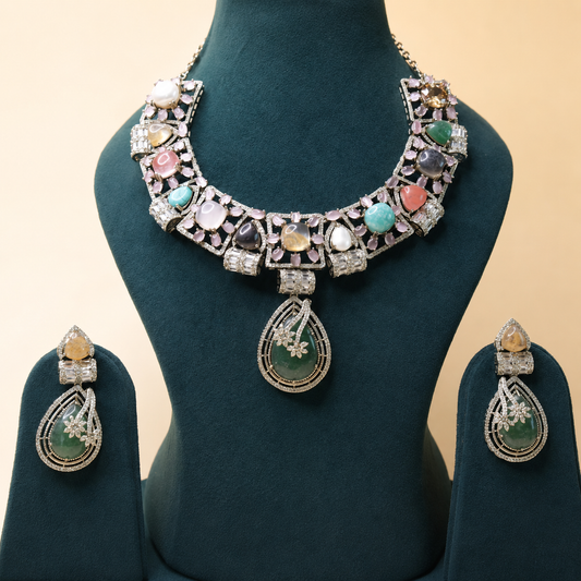 Royal Verdant Gemstone Set - rhodium-plated jewellery set - Mehraya
