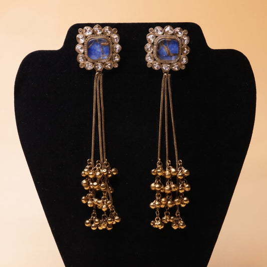 Gilded Lapis Square Statement Earrings