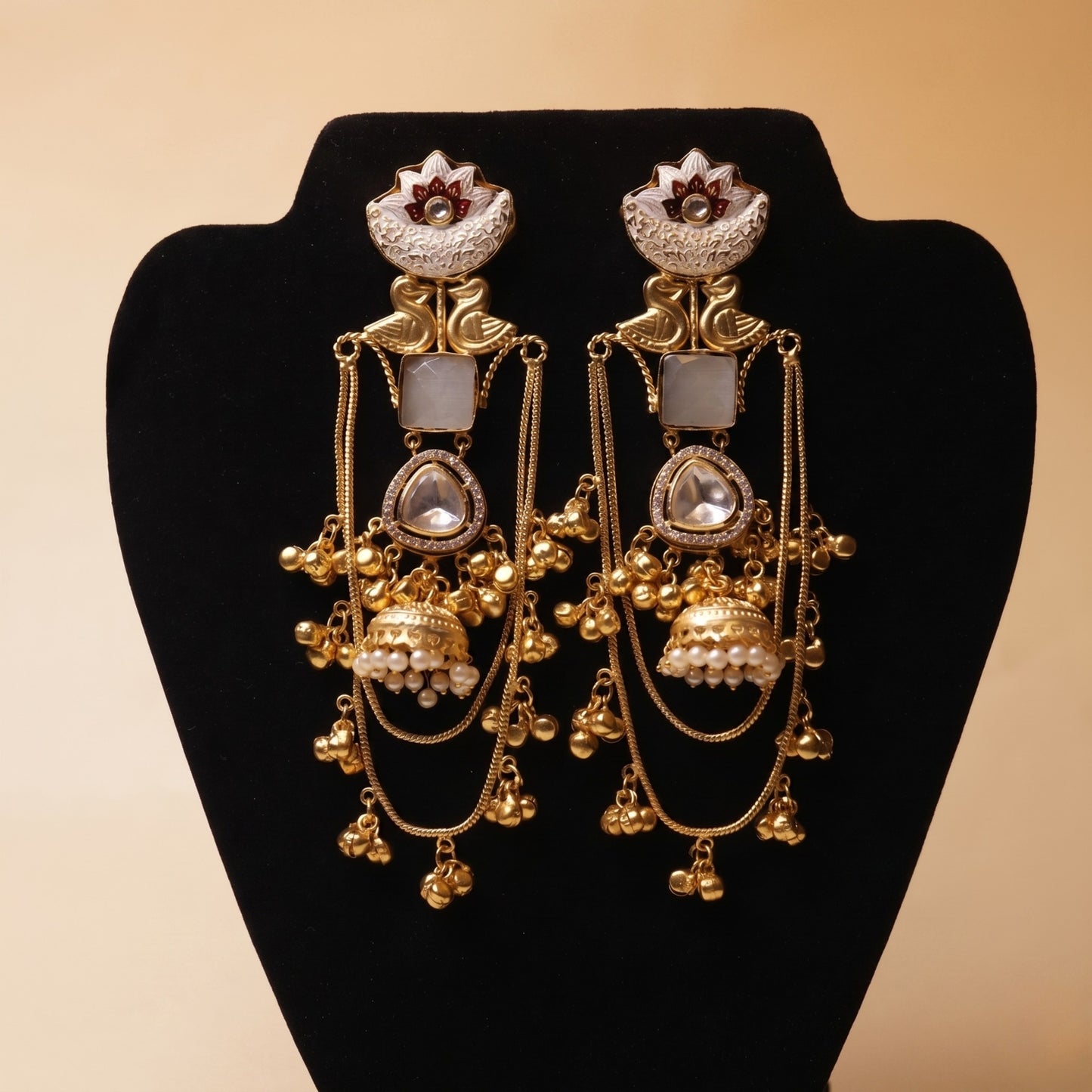 Royal Meenakari Lotus & Swan Earrings