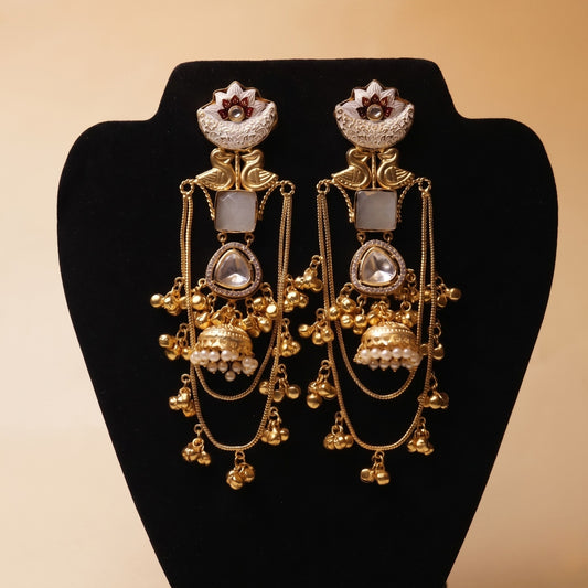Royal Meenakari Lotus & Swan Earrings
