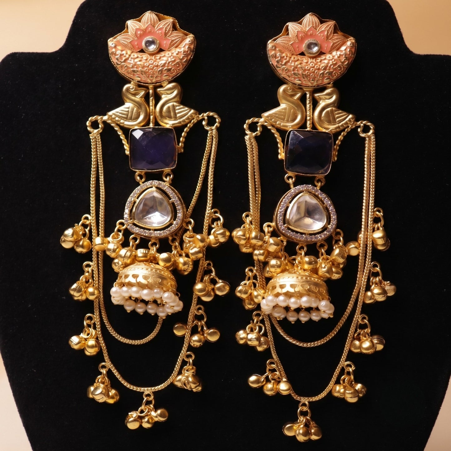 Royal Meenakari Lotus & Swan Earrings