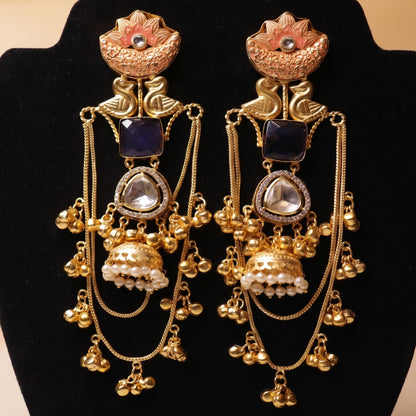 Royal Meenakari Lotus & Swan Earrings