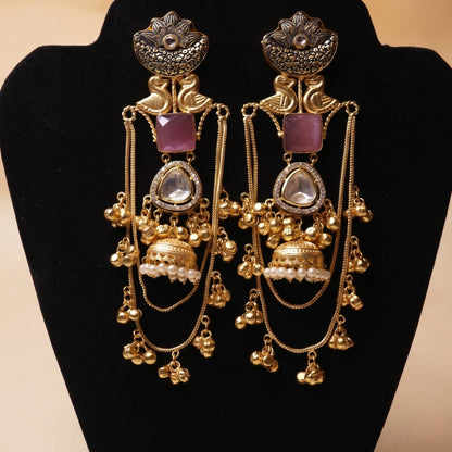 Royal Meenakari Lotus & Swan Earrings