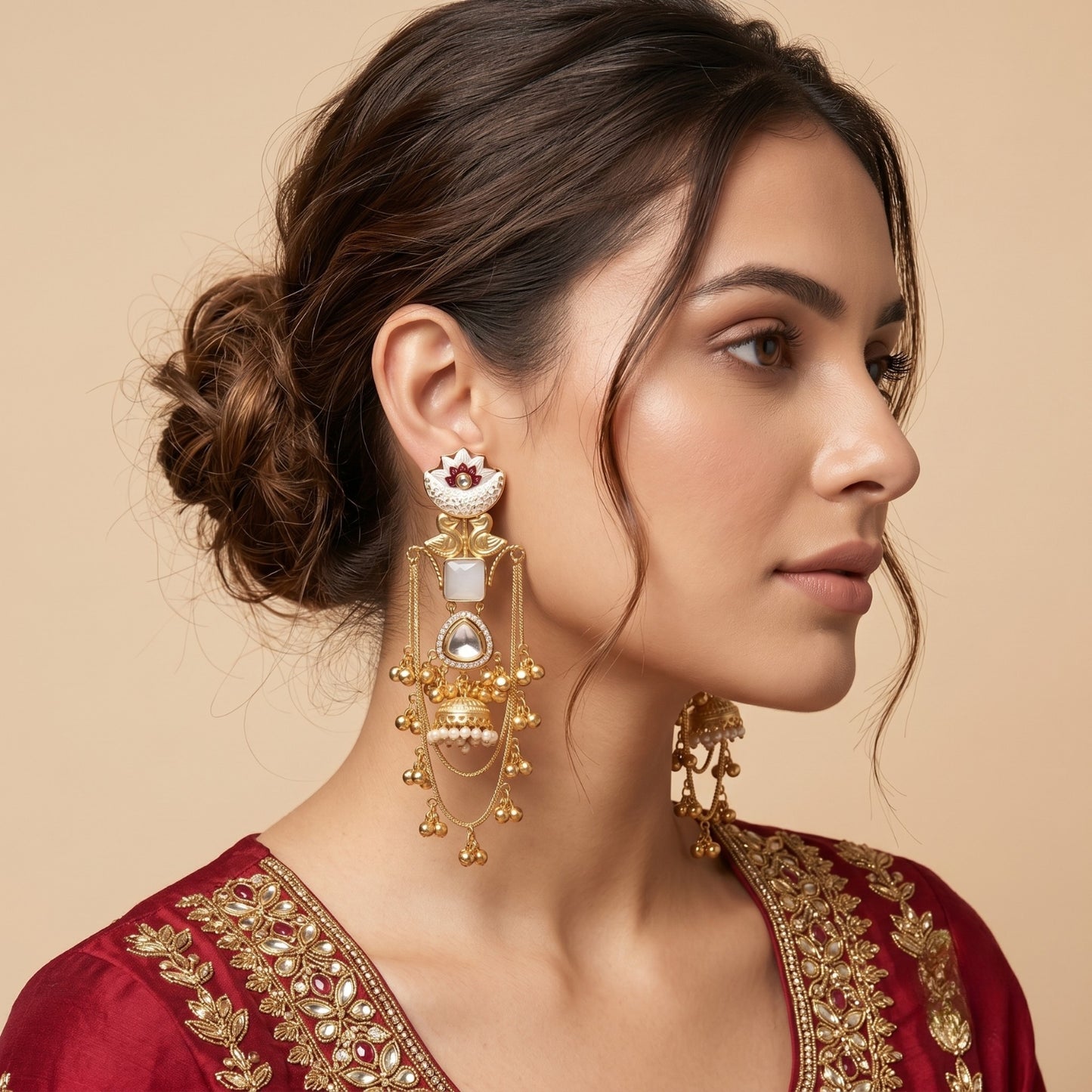 Royal Meenakari Lotus & Swan Earrings