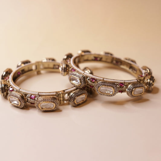 Pearl Ruby Kundan Heritage Bangles