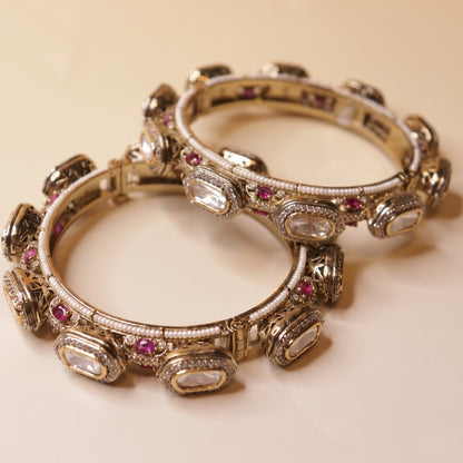 Pearl Ruby Kundan Heritage Bangles