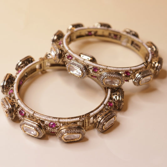 Pearl Ruby Kundan Heritage Bangles
