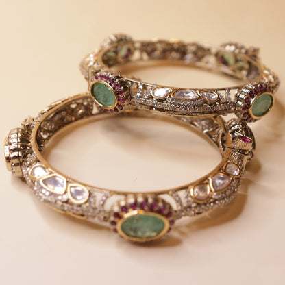 Emerald Rani Kundan Bangles