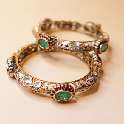 Emerald Rani Kundan Bangles