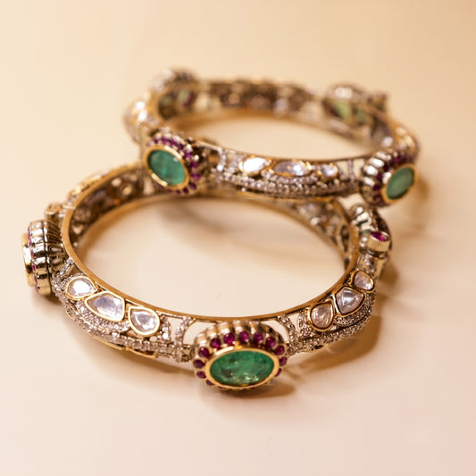 Emerald Rani Kundan Bangles