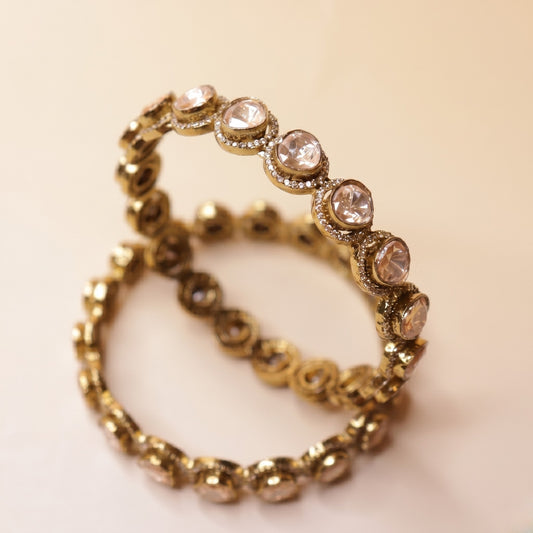 Gold-Plated Round Crystal Bangles