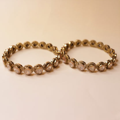 Gold-Plated Round Crystal Bangles