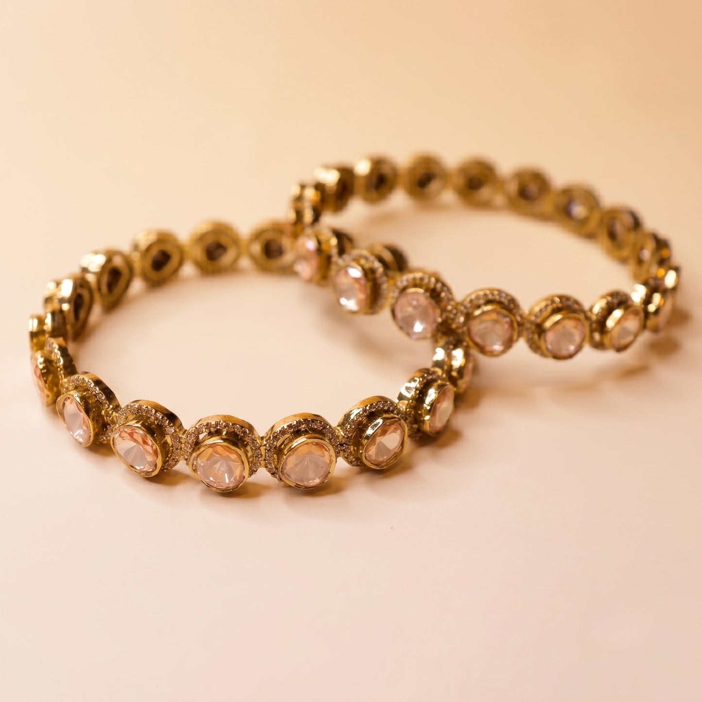 Gold-Plated Round Crystal Bangles