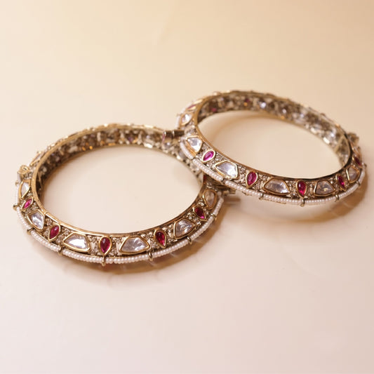 Antique Polki & Ruby Screw-Clasp Bangles