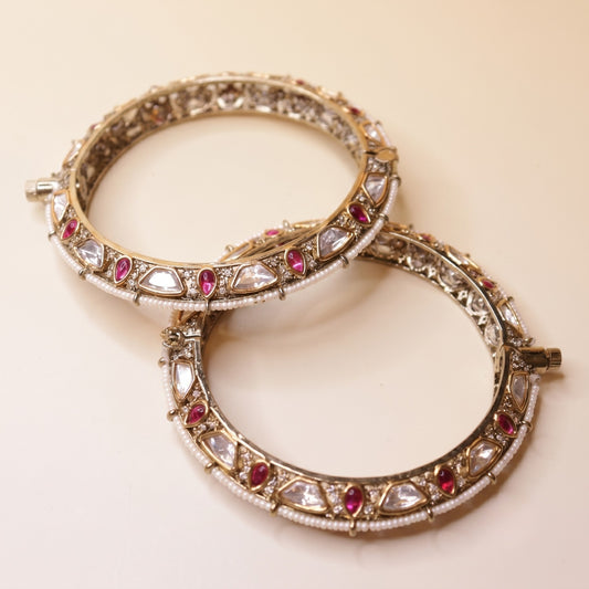 Antique Polki & Ruby Screw-Clasp Bangles