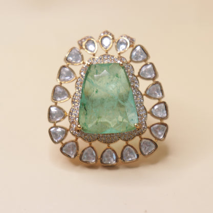 Signature Emerald Combo - 22K gold plated jewellery combo set close-up view - Mehraya