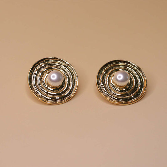 Golden Ripple Pearl Earrings