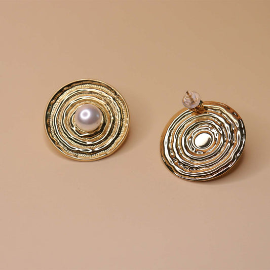 Golden Ripple Pearl Earrings