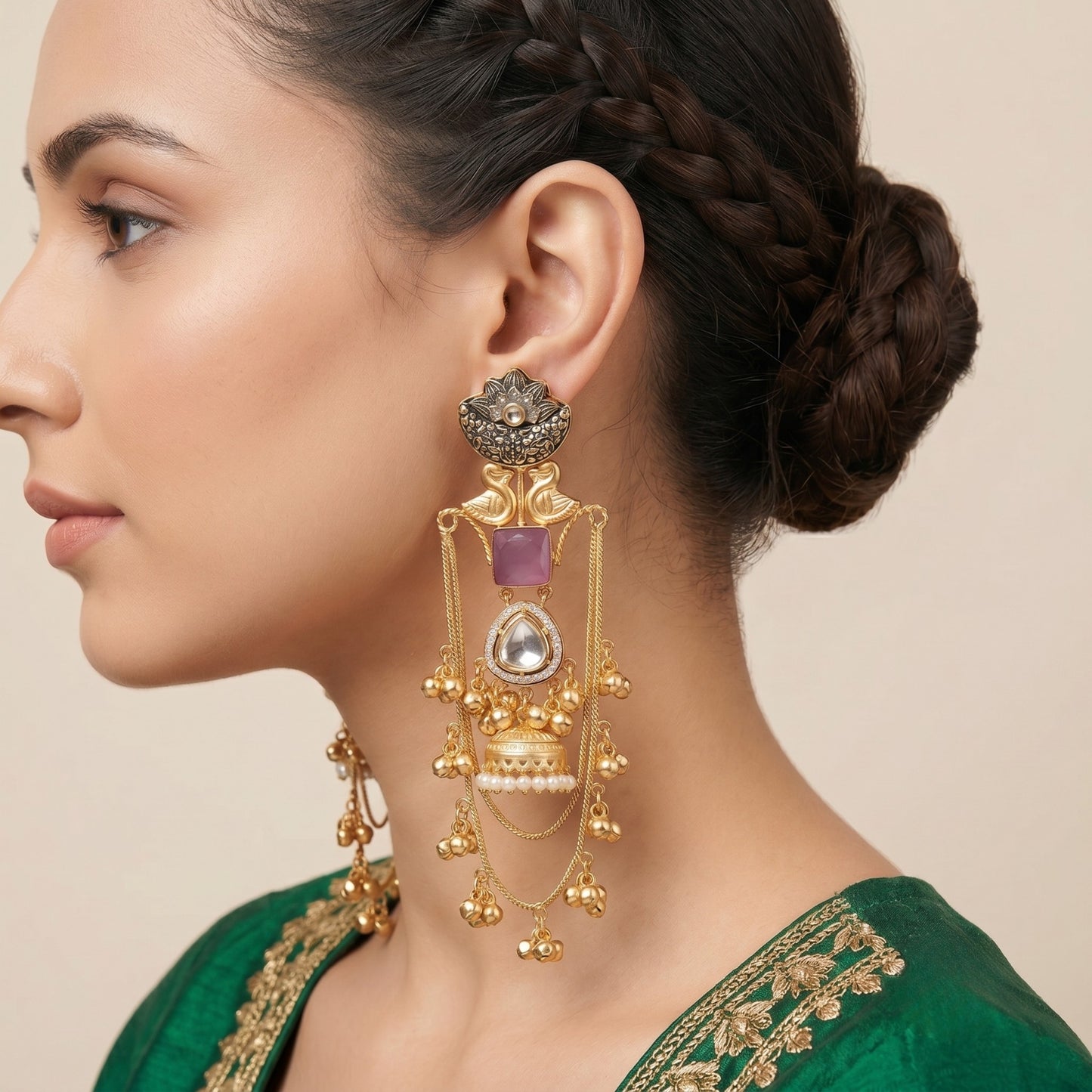 Royal Meenakari Lotus & Swan Earrings