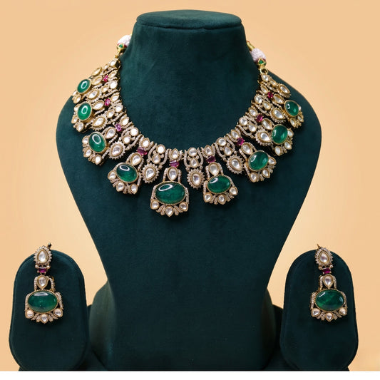 Nawabi Emerald Kundan Set