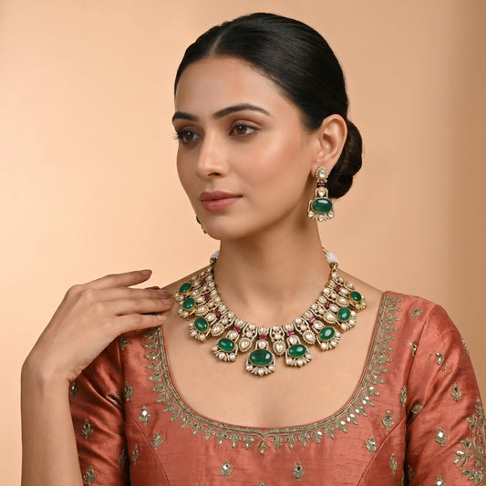 Nawabi Emerald Kundan Set