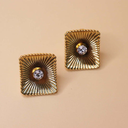 Ribbed Gold Crystal Earrings