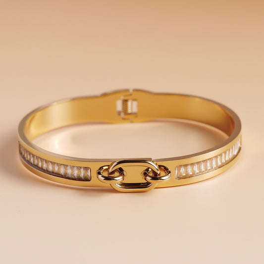 Crystal Line Gold Stack Bracelet