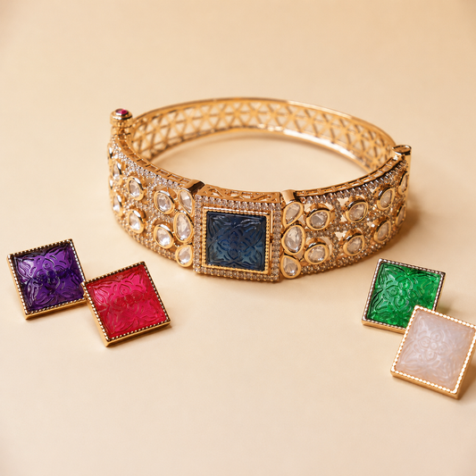 Heritage Charm Gemstone Bangle - 22K gold plated bangle - Mehraya