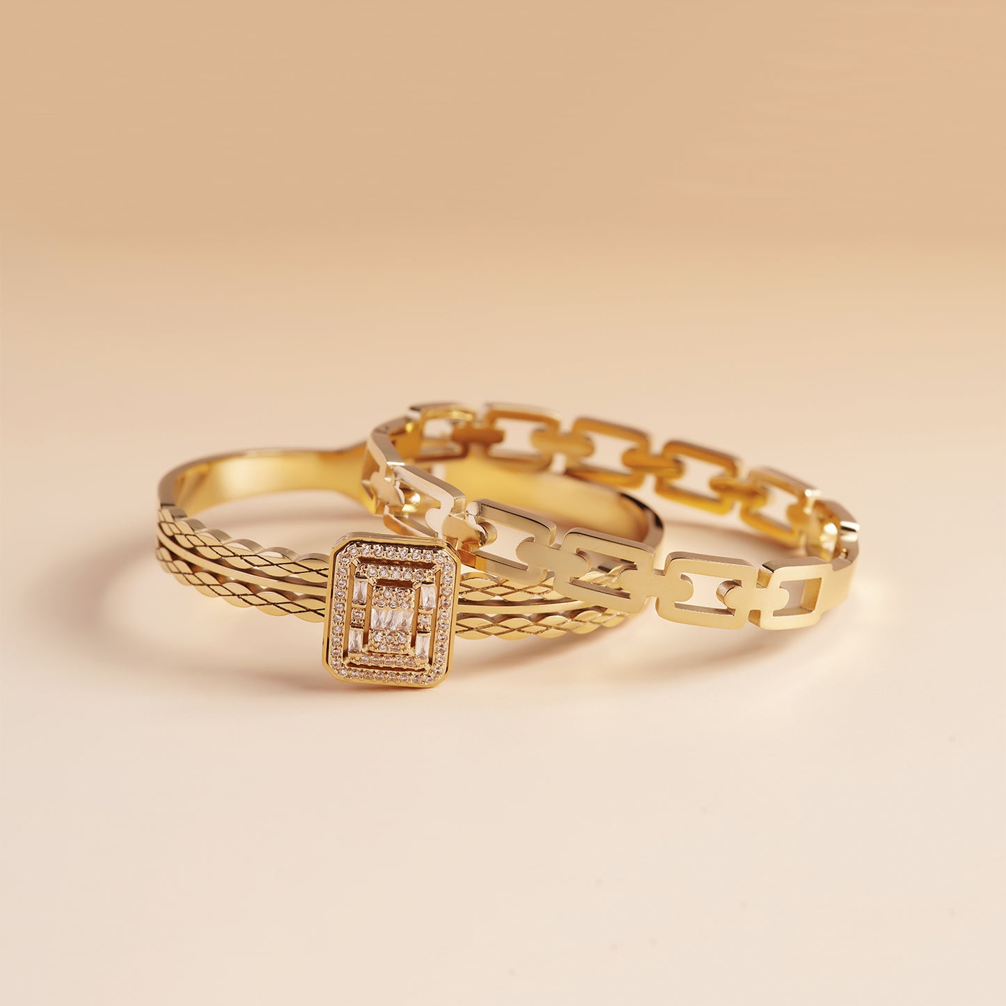 Crystal Braided Gold Bracelet Stack