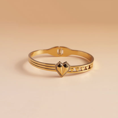 Diamond-Trim Heart Cuff Bracelet