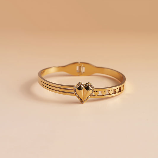 Diamond-Trim Heart Cuff Bracelet