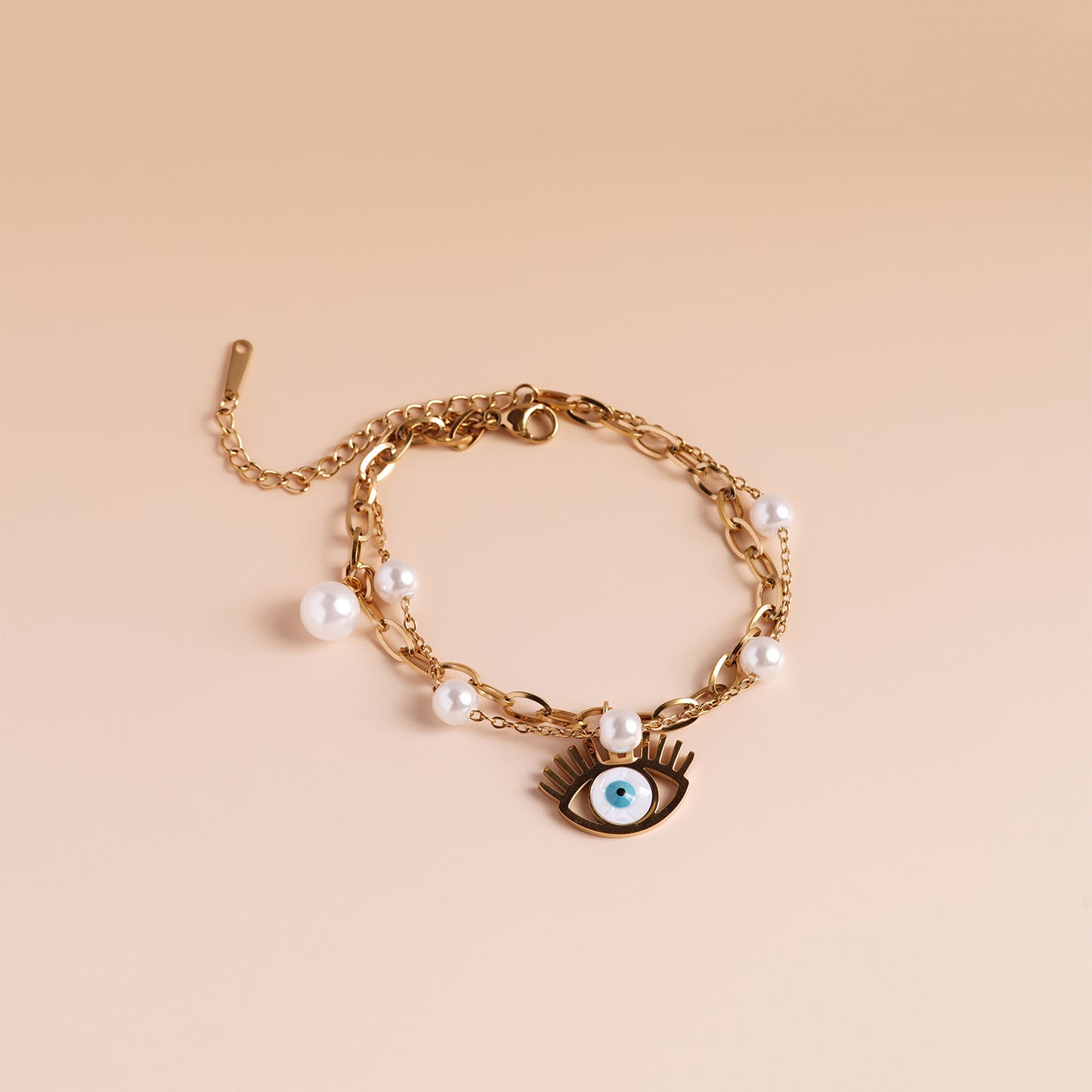 Evil Eye Charm Pearl Bracelet