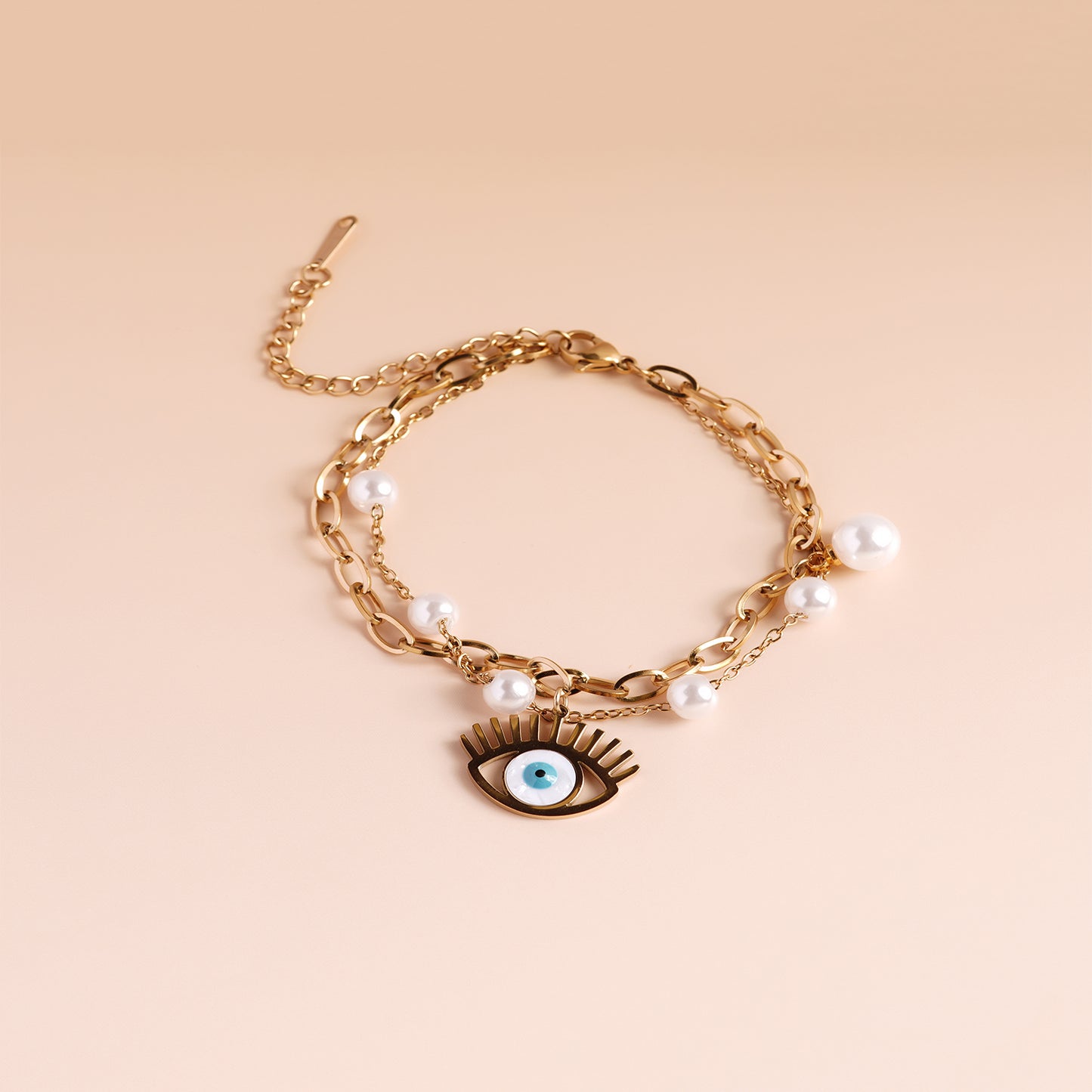 Evil Eye Charm Pearl Bracelet